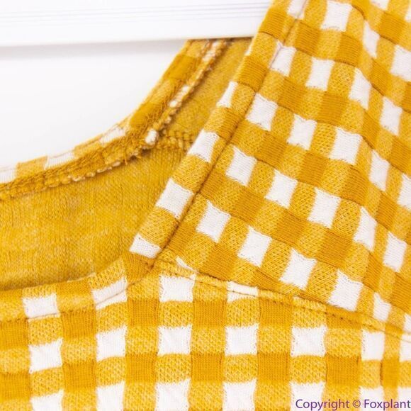 NEW Madewell Gingham Knit Ruffle-Hem Top, color: gold, L - Picture 8 of 16